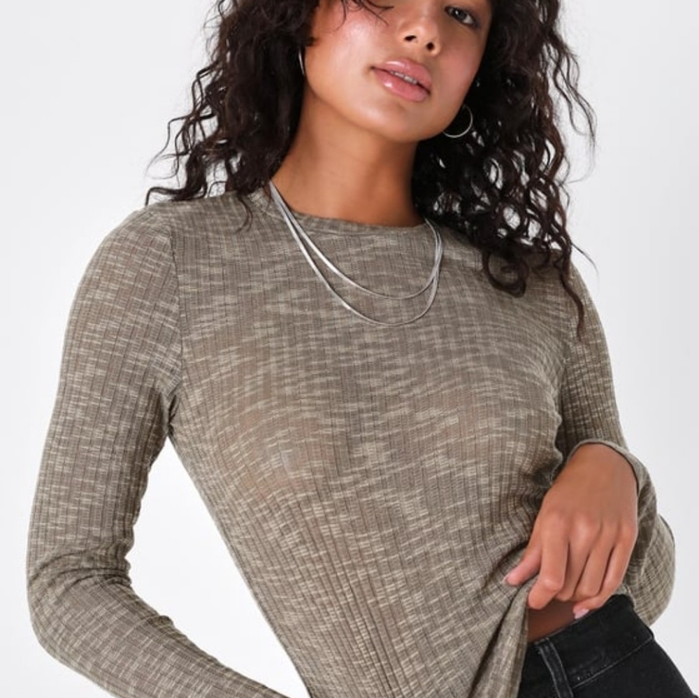 Free People - Intimately Size ? Sm Women's Gray Aura Knit Ribbed Layering Top LS